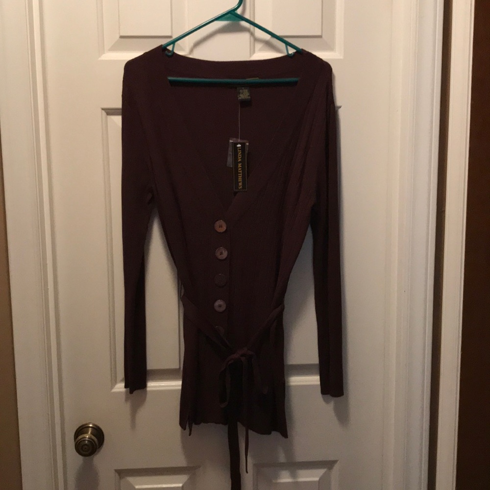 Linda Matthews brown cardigan Sz L NWT